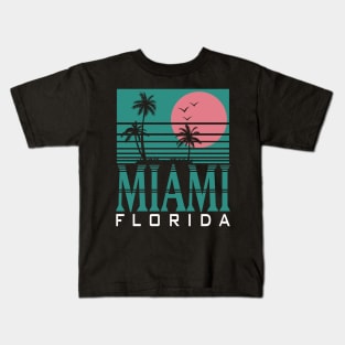 Miami Florida Palm Trees Beach Summer Surf Kids T-Shirt
